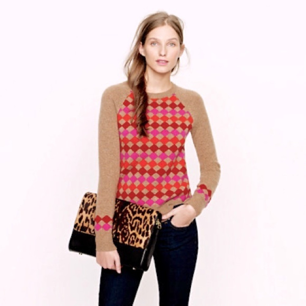 J. Crew Lambs Wool Argyle Pullover Crewneck Sweater